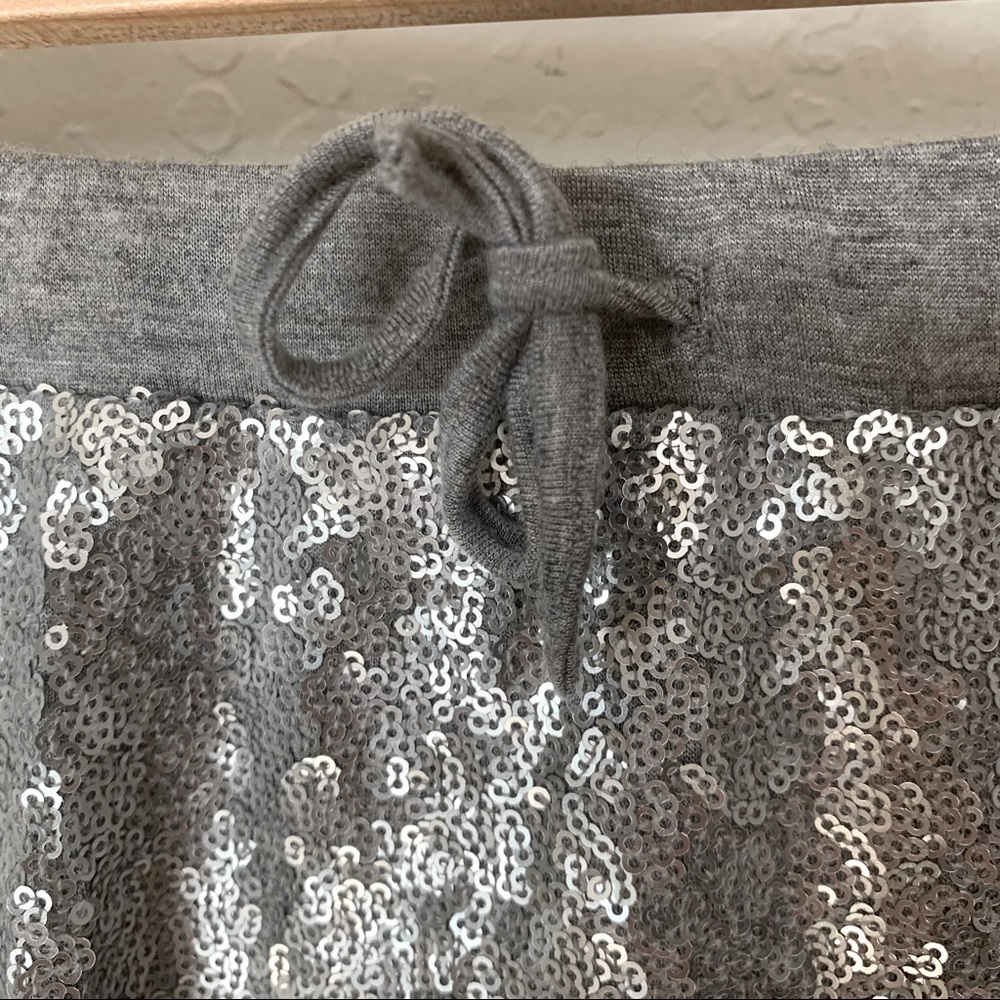 PEEK Silver Sequin Knit Skirt Elastic Drawstring Waist Grey Sparkle Shimmer 8/L - Picture 4 of 8